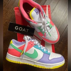 Nike dunk low SE white purple pink green used once 6.5